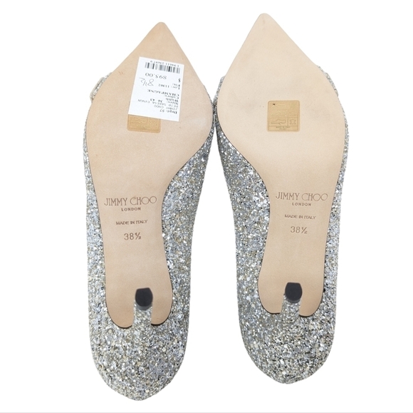 NIB Jimmy Choo Saresa 85 Coarse Glitter Pumps Champagne Silver Size EU 38.5 - Picture 10 of 16